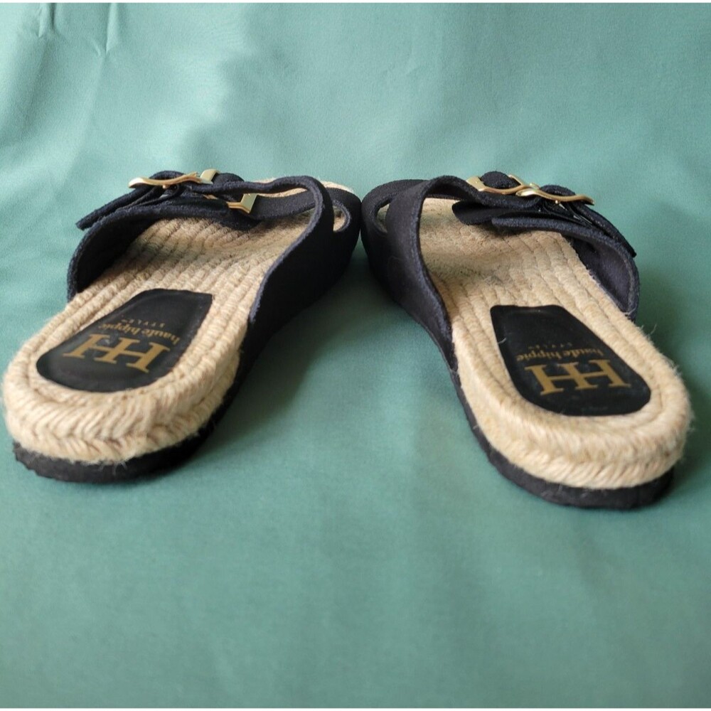 Haute Hippie Black Suede Double Buckle Espadrille Slide Sandals Women's Size7.5M - Picture 8 of 11